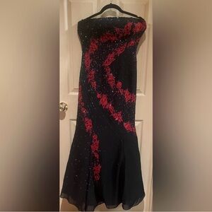 Women’s Elegant Dress with Red Embroidery & Black Beading Size Medium